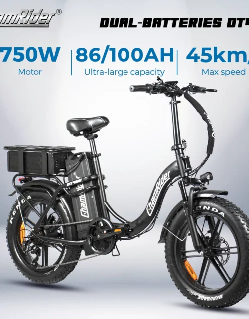 ChamRider DT450 Dual Battery Ebike 48V 50AH+36AH | 250KM+ Range Foldable Electric Bike for Food Delivery Riders, Couriers & Heavy-Duty Delivery in Europe